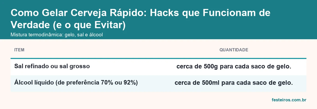Proporção de sal grosso e álcool por saco de gelo para gelar cerveja rápido