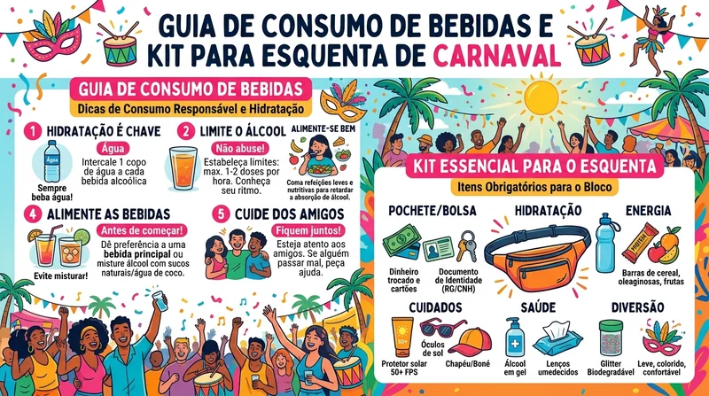 Tabela visual com guia de consumo de bebidas e itens do camarim de Carnaval